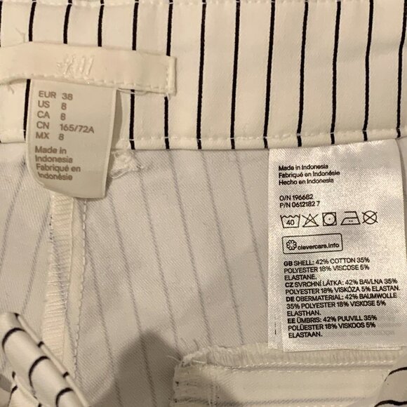 H&M Ankle Pants Trousers White with Black Pinstripes Sz 8 #18A - Picture 5 of 6